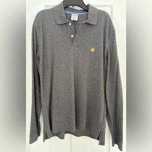 Brooks Brothers Gray Long-Sleeve Polo with Yellow Crest